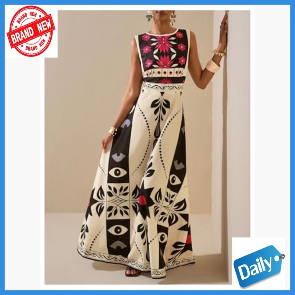 Sleeveless Maxi Dress Floral Boho Garden Party Sundress Wedding Guest - Picture 5 of 5